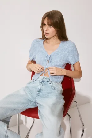 H&M Top z dzianiny w prążki z wiązaniem