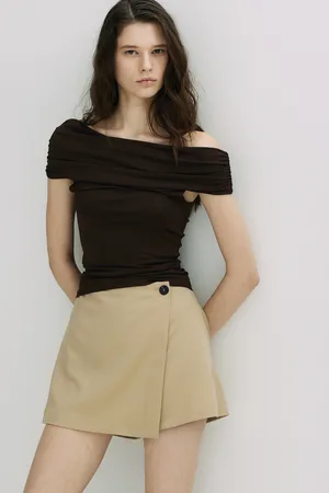 H&M Marszczony top z odkrytymi ramionami