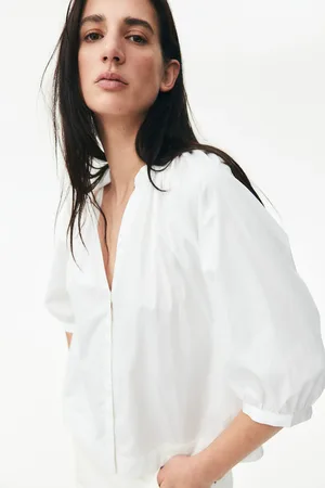 H&M Popelinowa bluzka z baloniastym rękawem