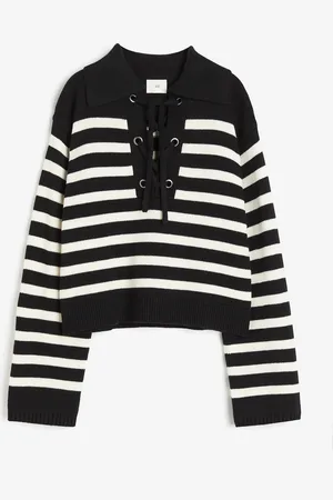 H&M Sweter z kołnierzem i sznurowaniem