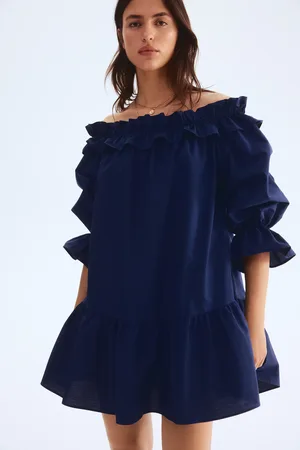 H&M Popelinowa sukienka z odkrytymi ramionami