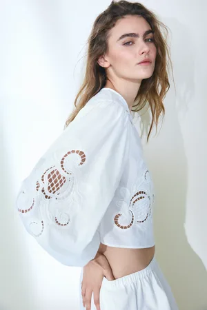 H&M Bawełniana bluzka z haftem angielskim