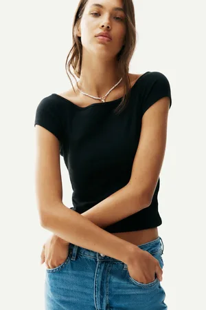 H&M Prążkowany top z odkrytymi ramionami