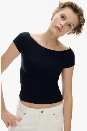 H&M Prążkowany top z odkrytymi ramionami