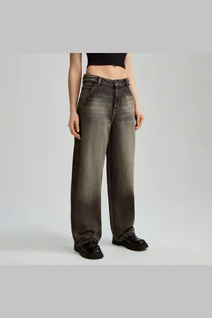 House Grafitowe jeansy baggy fit z przetarciami