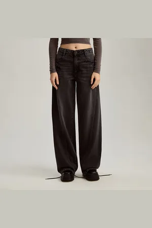 House Jeansy wide leg z przeszyciami czarne