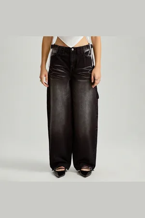 House Czarne jeansy baggy fit z efektem sprania