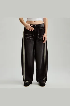 House Granatowe jeansy baggy fit low waist z lampasami