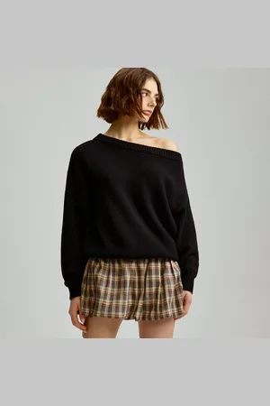 House Luźny sweter open shoulder z wełną