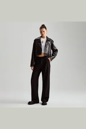 House Czarne spodnie straight fit high waist