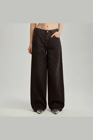 House Czarne jeansy wide leg z aplikacją dżetów