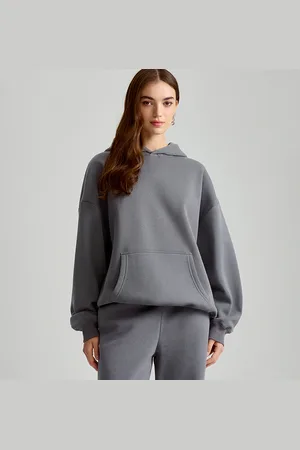 House Grafitowa bluza basic z kapturem i obniżoną linią ramion
