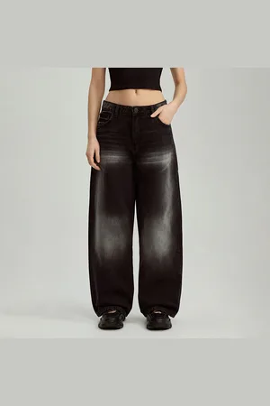 House Czarne jeansy baggy fit z naszywkami na tyle