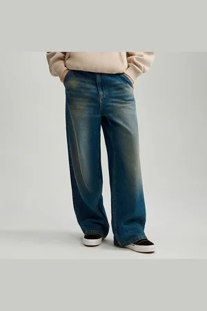 House Niebieskie jeansy baggy fit low waist w haftem MP4