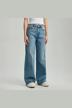 House Niebieskie jeansy wide leg ze średnim stanem