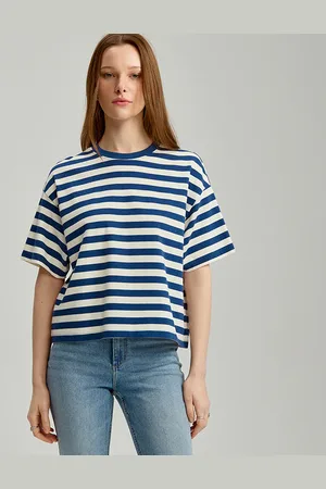 House Krótka koszulka oversize w paski niebieska
