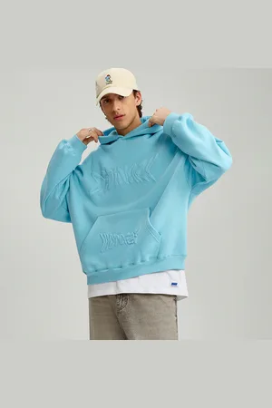 House Błękitna bluza z kapturem i wypukłym nadrukiem oversize