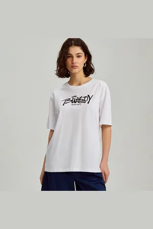 House Biała koszulka ze streetwearowym nadrukiem na przodzie i plecach