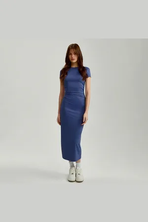 House Granatowa sukienka maxi bodycon z krótkim rękawem