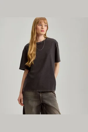 House Czarna koszulka loose fit z okrągłym dekoltem