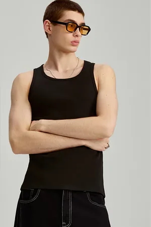 House Czarna koszulka bez rękawów slim fit
