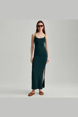 House Ciemnozielona sukienka midi bodycon na ramiączkach