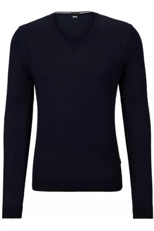 HUGO BOSS Sweter z dekoltem w serek z wełny merino