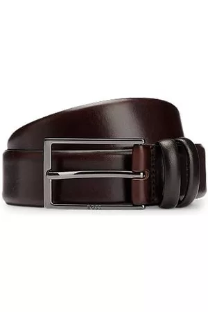 HUGO BOSS Skórzany pasek farbowany barwnikami pochodzenia roślinnego, ze spiżowymi detalami