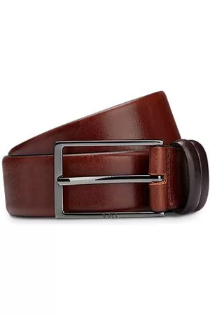 HUGO BOSS Skórzany pasek farbowany barwnikami pochodzenia roślinnego, ze spiżowymi detalami