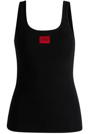 HUGO BOSS Koszulka na ramiączkach z elastycznej bawełny ozdobiona czerwoną naszywką z logo
