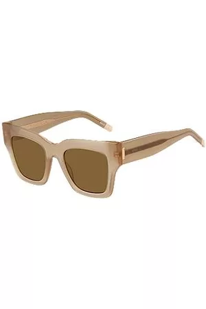 HUGO BOSS Okulary przeciwsłoneczne z opalizującego bioacetatu z charakterystycznymi metalowymi elementami