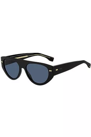 HUGO BOSS Okulary przeciwsłoneczne z czarnego bioacetatu z wzorzystymi nitami