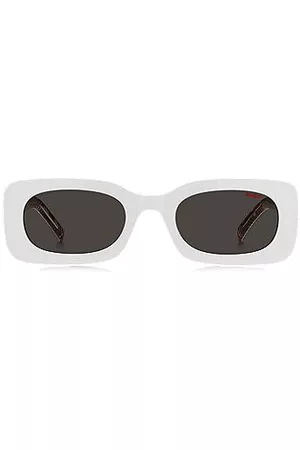 HUGO BOSS Okulary przeciwsłoneczne z białego acetatu z odpinanym paskiem ze sloganem