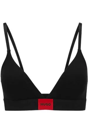 HUGO BOSS Trójkątny biustonosz z rozciągliwej bawełny z czerwoną naszywką z logo