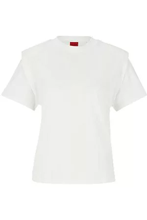 HUGO BOSS Kobieta Z krótkim rękawem - Koszulka z organicznej bawełny z poduszkami na ramionach