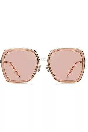 HUGO BOSS Kanciaste okulary przeciwsłoneczne z łączonych materiałów z charakterystycznym metalowym detalem
