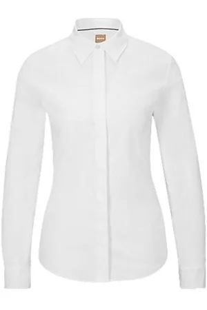 HUGO BOSS Bluzka o wąskim kroju z popeliny z mieszanki bawełny