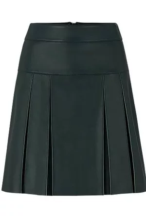 HUGO BOSS Slim-fit pleated skirt in waxed leather