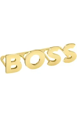 HUGO BOSS Pierścionek z literowym logo w jasnym odcieniu złota