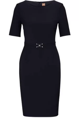 HUGO BOSS Belted business dress in responsibly sourced virgin wool