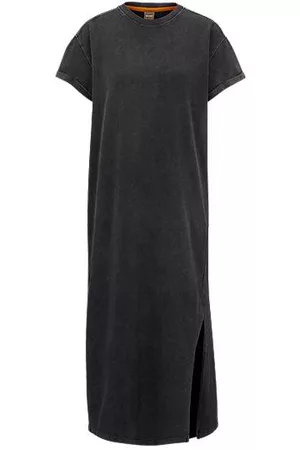 HUGO BOSS Hort-sleeved dress in stretch cotton with denim effect