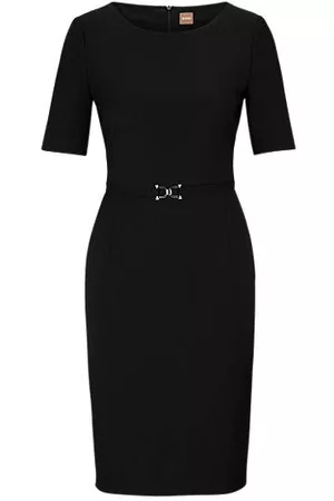 HUGO BOSS Belted business dress in responsibly sourced virgin wool