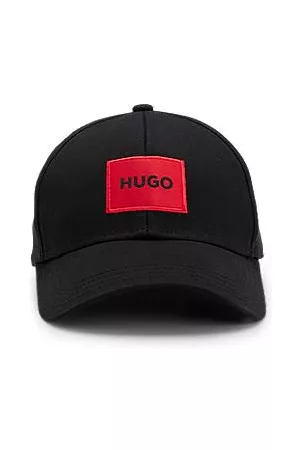 HUGO BOSS Czapka z bawełnianego diagonalu z czerwoną naszywką z logo