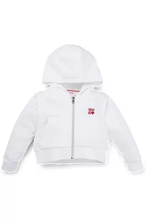 HUGO BOSS Zapinana na zamek dziecięca bluza z kapturem z mieszanki bawełny ozdobiona detalami z logo