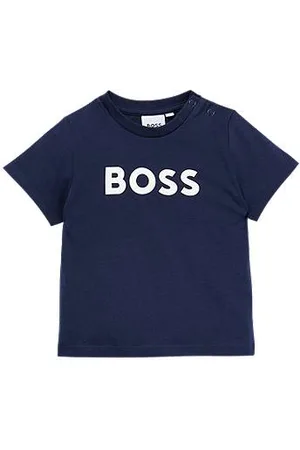 HUGO BOSS Dziecięca bawełniana koszulka ozdobiona nadrukiem z logo