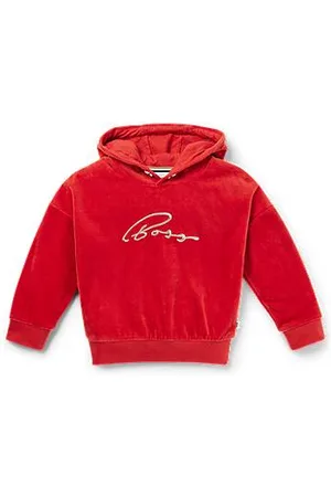 HUGO BOSS Dziecięca bluza z kapturem z aksamitnej mieszanki bawełny z odręcznym logo