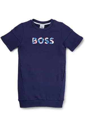 HUGO BOSS Dziecięca sukienka koszulowa z francuskiej tkaniny frotte z trójwymiarowym logo