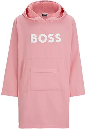 HUGO BOSS Plażowa bluza z kapturem z bawełny z logo i kieszenią kangurką