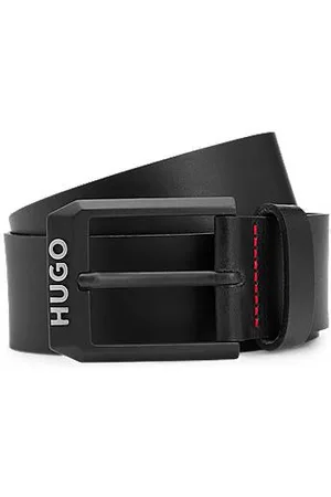HUGO BOSS Skórzany pasek z czarną matową klamrą z logo