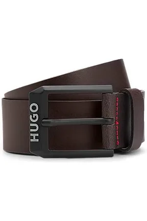 HUGO BOSS Skórzany pasek z czarną matową klamrą z logo